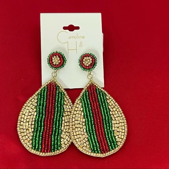 Caroline Hill Saint Mary Beaded Striped Earring Gold - Picture 2 of 3